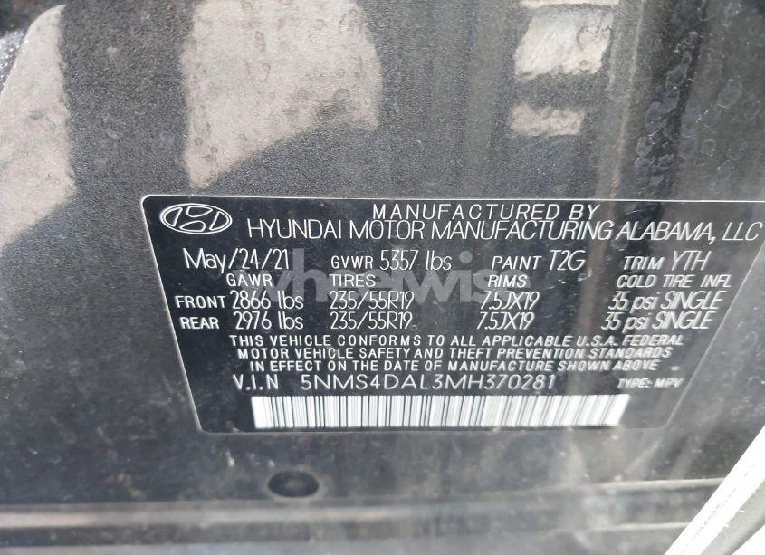 Photo 9 of 2021 Hyundai Santa FE LIMITED (VIN 5NMS4DAL3MH370281)