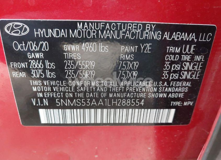 Photo 9 of 2020 Hyundai Santa FE LIMITED 2.0T (VIN 5NMS53AA1LH288554)