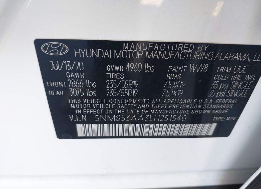 Photo 9 of 2020 Hyundai Santa FE LIMITED (VIN 5NMS53AA3LH251540)