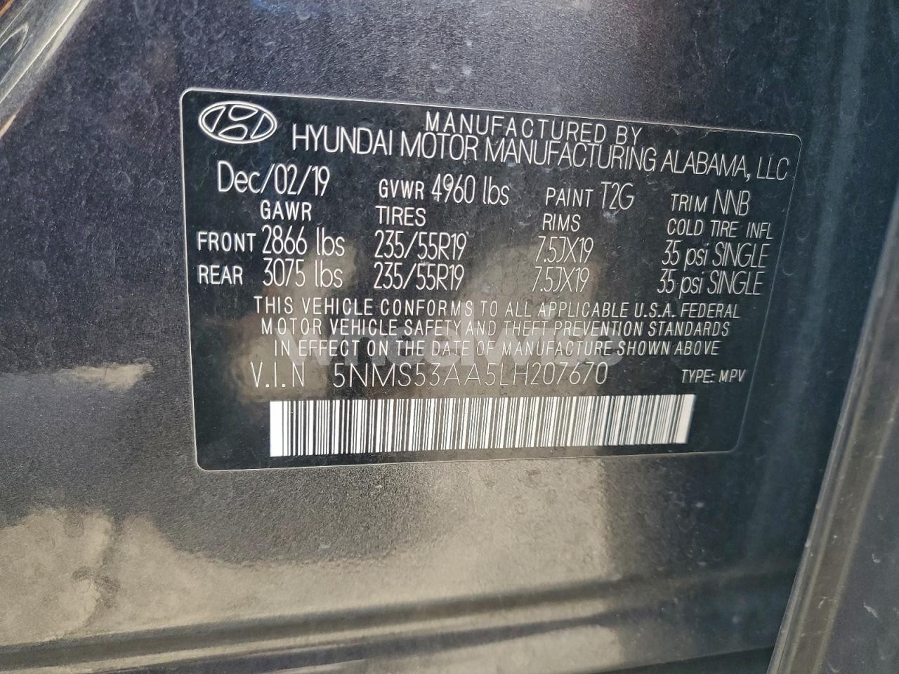 Photo 13 of 2020 HYUNDAI SANTA FE LIMITED (VIN 5NMS53AA5LH207670)