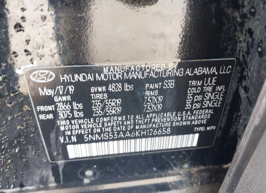 Photo 9 of 2019 Hyundai Santa FE LIMITED 2.0T (VIN 5NMS53AA6KH126658)