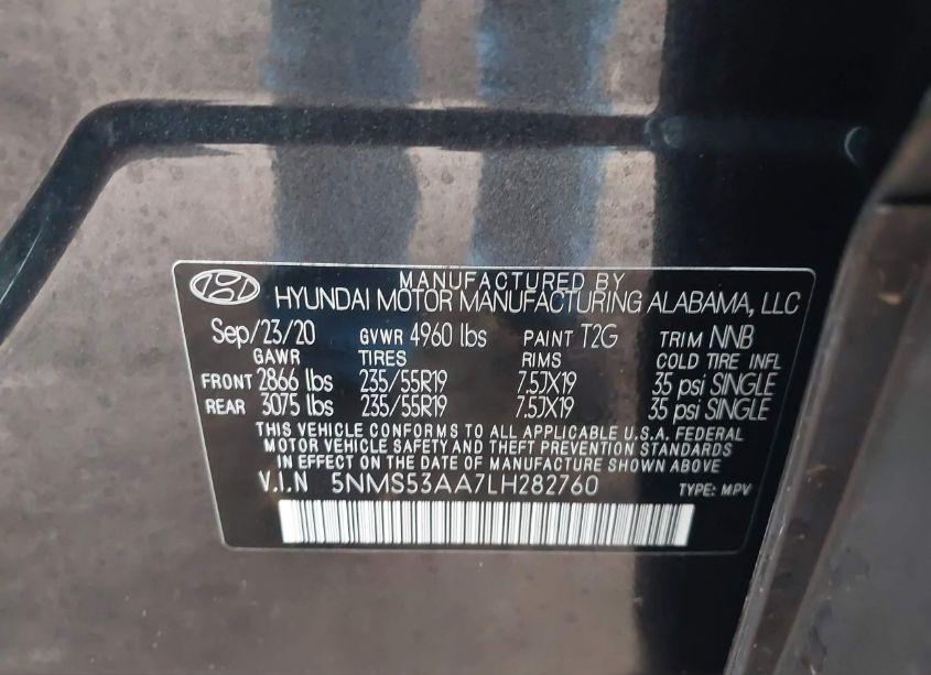 Photo 9 of 2020 Hyundai Santa FE LIMITED (VIN 5NMS53AA7LH282760)