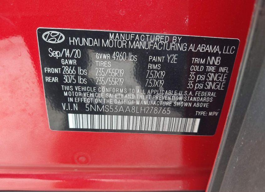 Photo 9 of 2020 Hyundai Santa FE LIMITED 2.0T (VIN 5NMS53AA8LH278765)