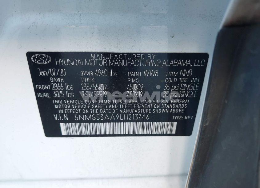 Photo 9 of 2020 Hyundai Santa FE LIMITED 2.0T (VIN 5NMS53AA9LH213746)