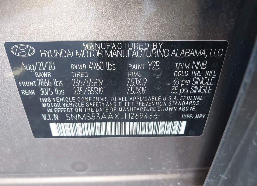 Photo 9 of 2020 Hyundai Santa FE LIMITED 2.0T (VIN 5NMS53AAXLH269436)