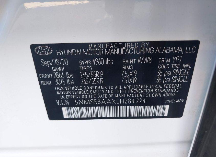 Photo 9 of 2020 Hyundai Santa FE LIMITED 2.0T (VIN 5NMS53AAXLH284924)