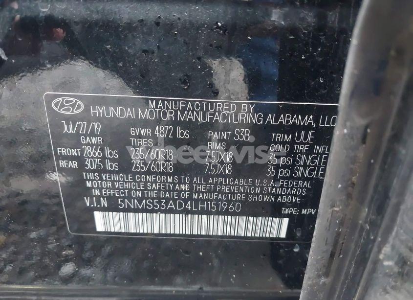 Photo 9 of 2020 Hyundai Santa FE LIMITED (VIN 5NMS53AD4LH151960)