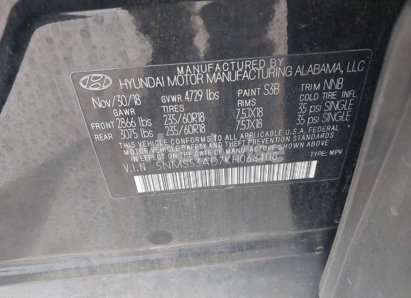 Photo 9 of 2019 Hyundai Santa FE LIMITED (VIN 5NMS53AD7KH068408)