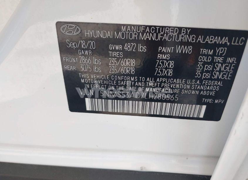Photo 9 of 2020 Hyundai Santa FE LIMITED (VIN 5NMS53AD7LH280565)