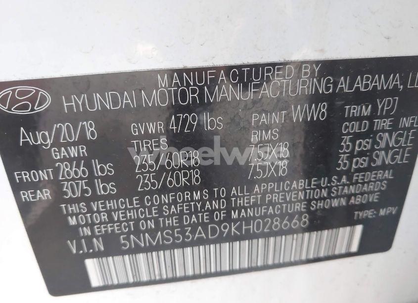 Photo 9 of 2019 Hyundai Santa FE LIMITED (VIN 5NMS53AD9KH028668)