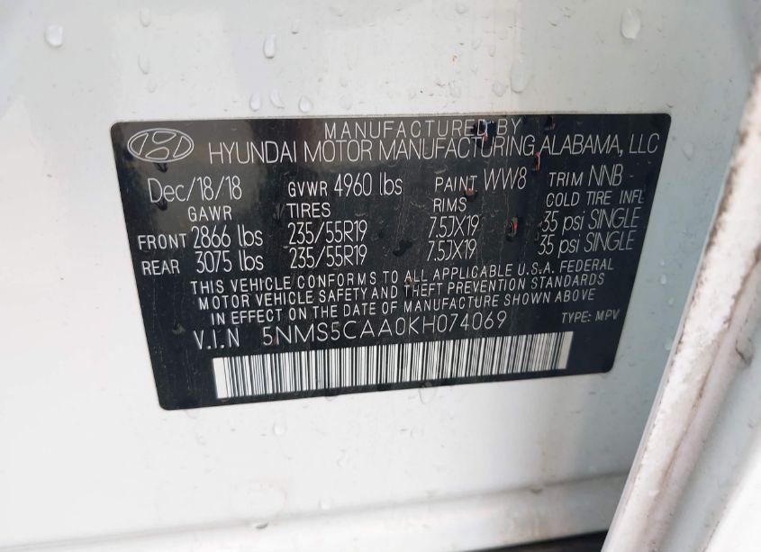 Photo 9 of 2019 Hyundai Santa FE ULTIMATE 2.0T (VIN 5NMS5CAA0KH074069)