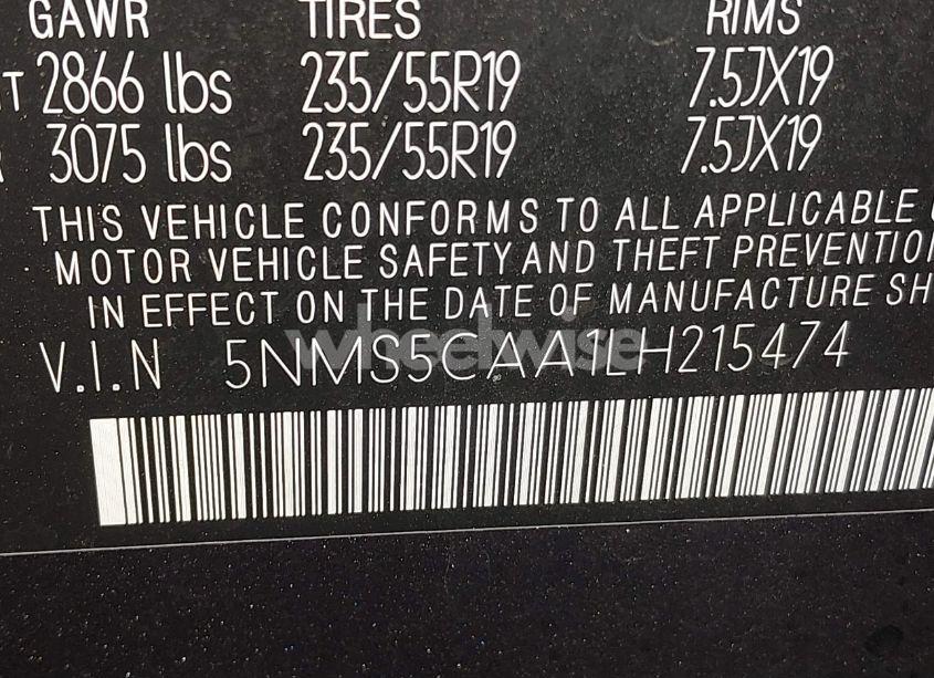 Photo 9 of 2020 Hyundai Santa FE LIMITED 2.0T (VIN 5NMS5CAA1LH215474)