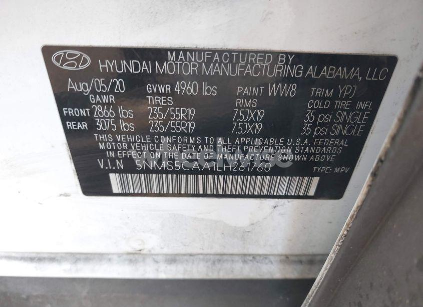Photo 9 of 2020 Hyundai Santa FE (VIN 5NMS5CAA1LH261760)
