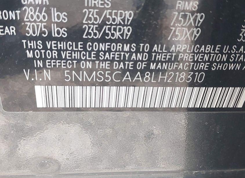 Photo 9 of 2020 Hyundai Santa FE LIMITED 2.0T (VIN 5NMS5CAA8LH218310)