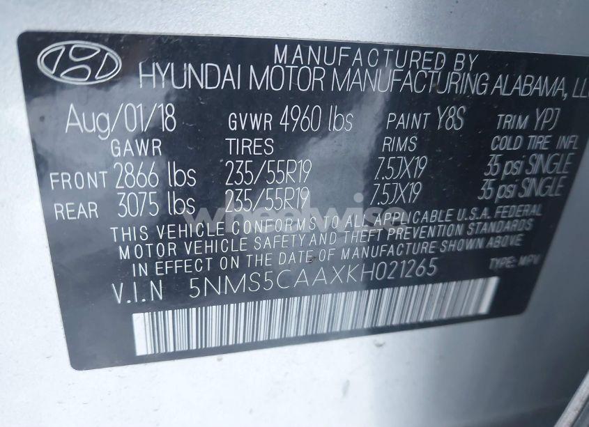 Photo 9 of 2019 Hyundai Santa FE ULTIMATE 2.0T (VIN 5NMS5CAAXKH021265)