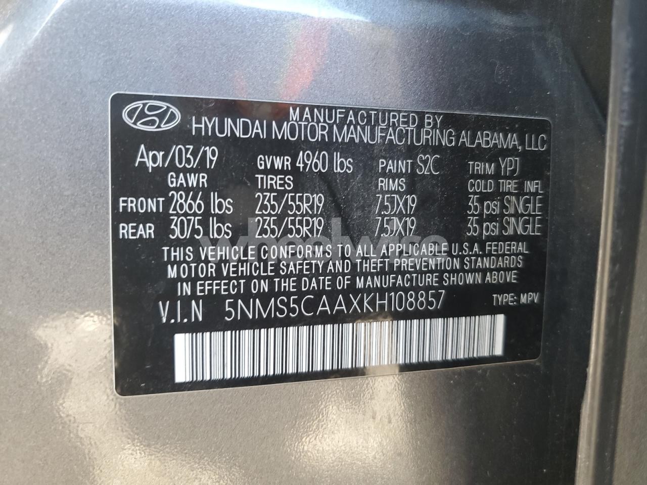 Photo 13 of 2019 HYUNDAI SANTA FE LIMITED (VIN 5NMS5CAAXKH108857)