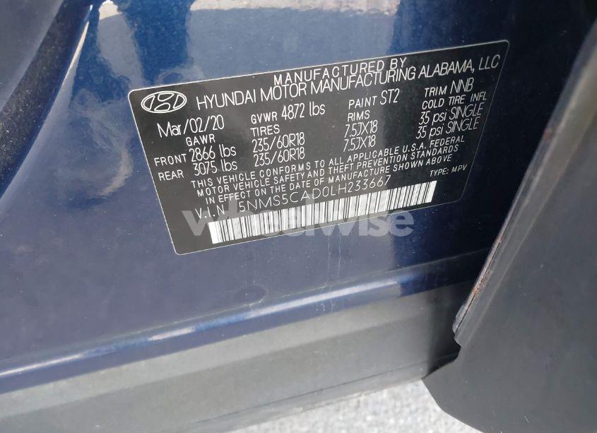 Photo 9 of 2020 Hyundai Santa FE LIMITED (VIN 5NMS5CAD0LH233667)
