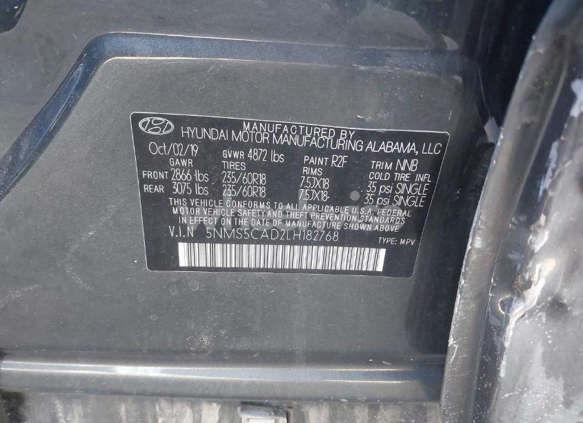 Photo 9 of 2020 Hyundai Santa FE LIMITED (VIN 5NMS5CAD2LH182768)