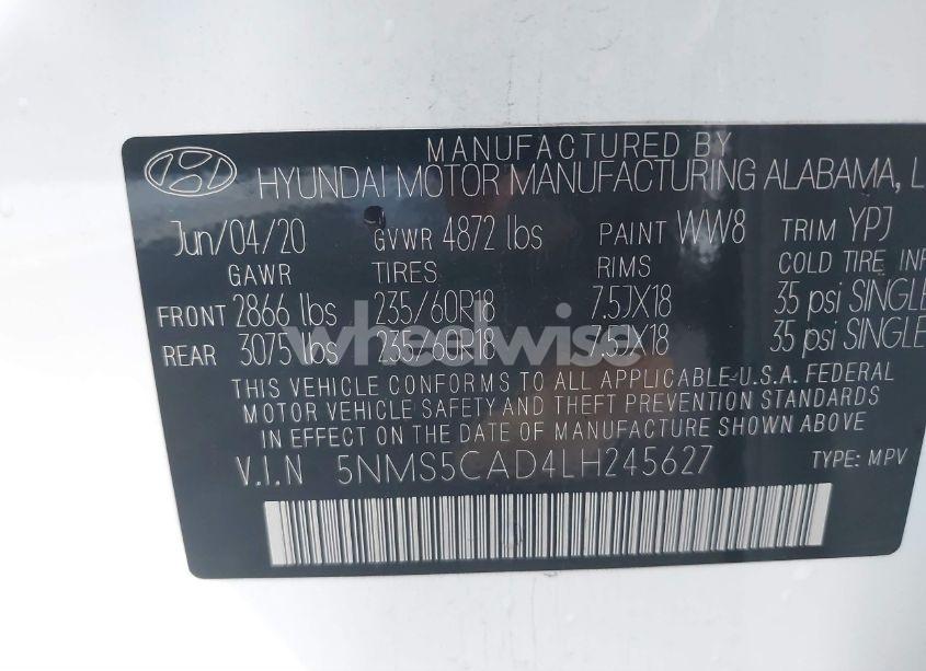 Photo 9 of 2020 Hyundai Santa FE LIMITED (VIN 5NMS5CAD4LH245627)