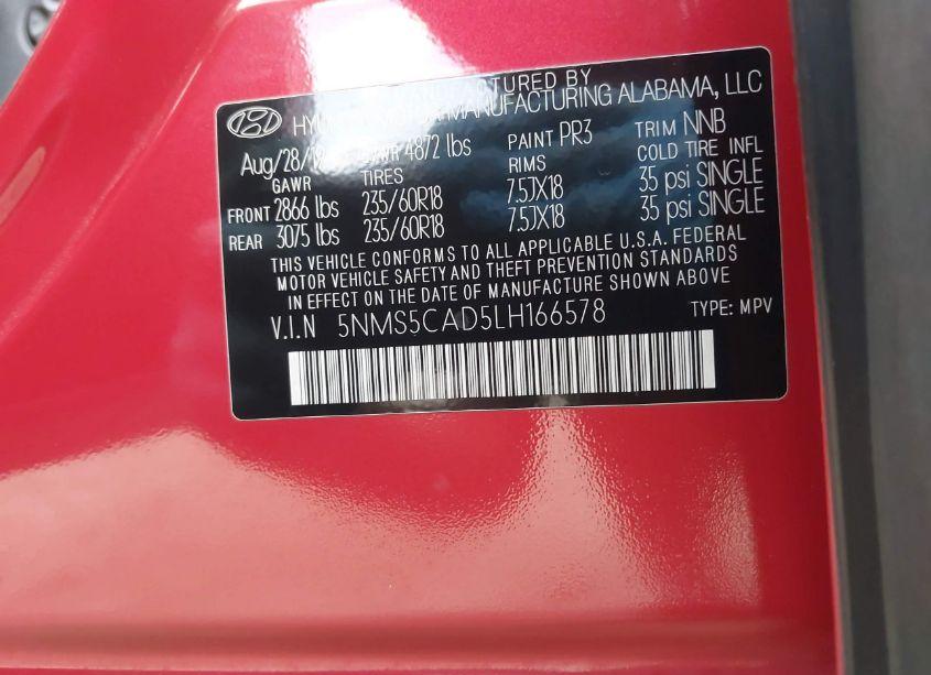 Photo 9 of 2020 Hyundai Santa FE LIMITED (VIN 5NMS5CAD5LH166578)