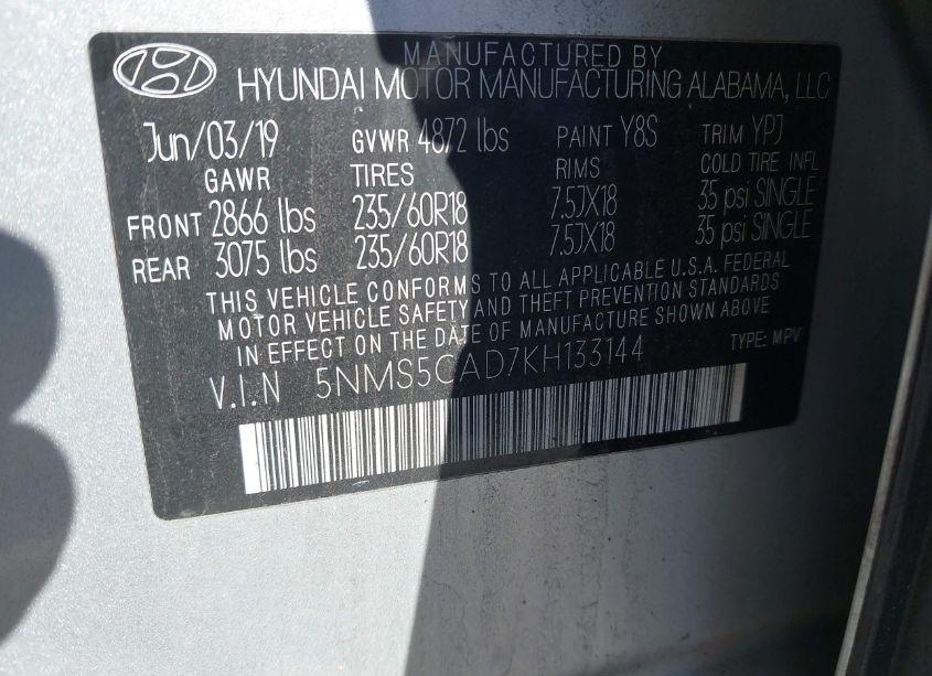 Photo 9 of 2019 Hyundai Santa FE LIMITED (VIN 5NMS5CAD7KH133144)