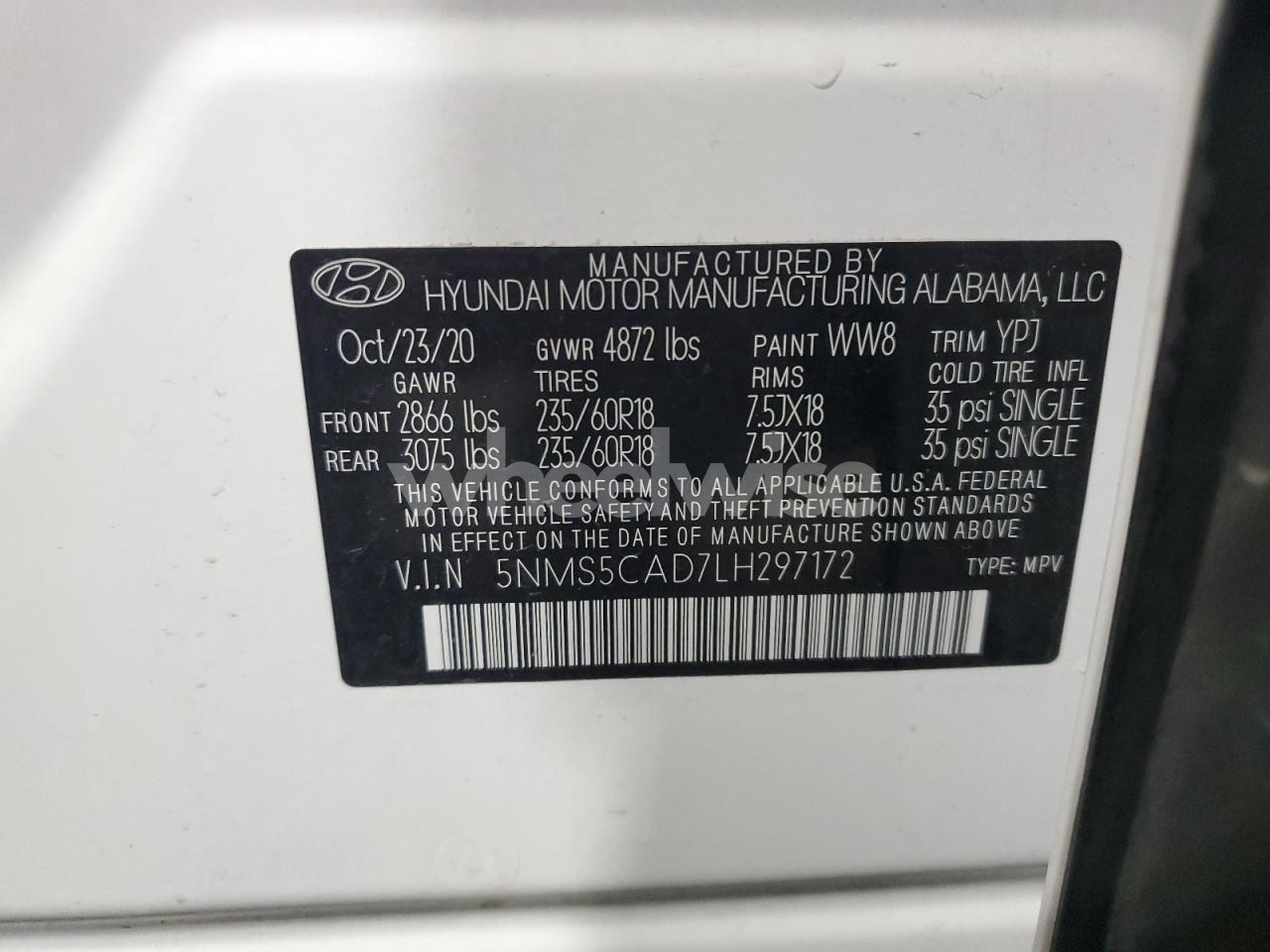 Photo 13 of 2020 HYUNDAI SANTA FE LIMITED (VIN 5NMS5CAD7LH297172)