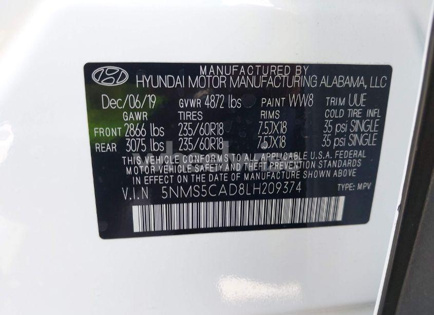 Photo 9 of 2020 Hyundai Santa FE LIMITED (VIN 5NMS5CAD8LH209374)