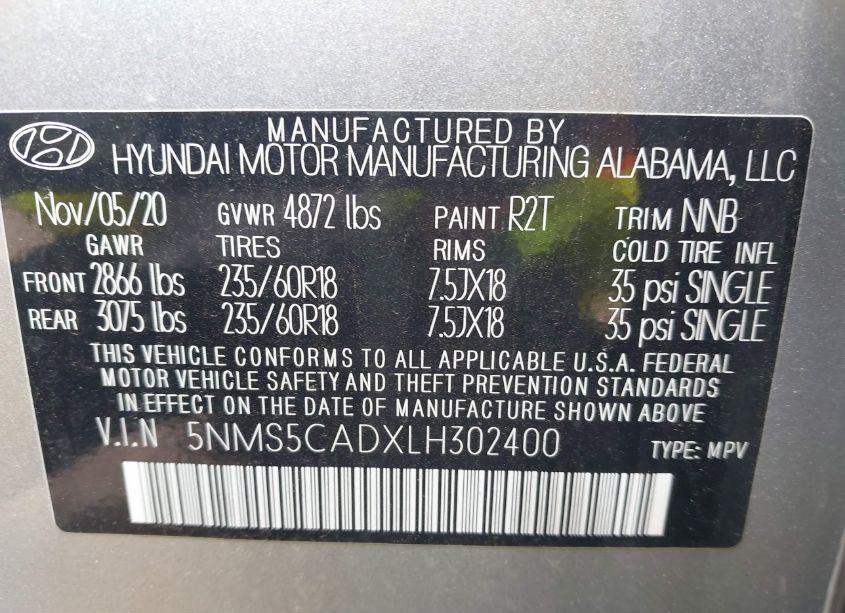 Photo 9 of 2020 Hyundai Santa FE LIMITED (VIN 5NMS5CADXLH302400)