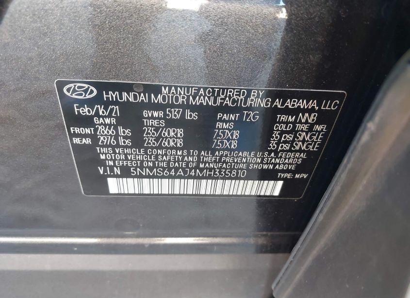 Photo 9 of 2021 Hyundai Santa FE SEL (VIN 5NMS64AJ4MH335810)