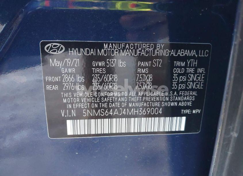 Photo 9 of 2021 Hyundai Santa FE SEL (VIN 5NMS64AJ4MH369004)