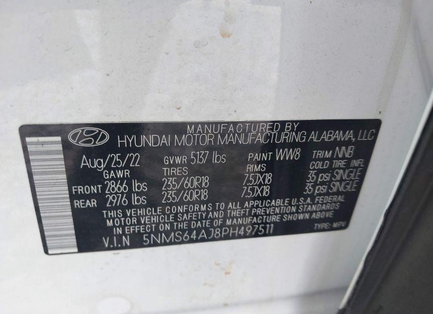 Photo 9 of 2023 Hyundai Santa FE XRT (VIN 5NMS64AJ8PH497511)