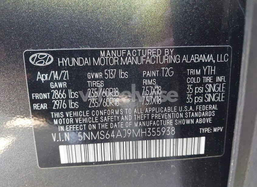 Photo 9 of 2021 Hyundai Santa FE SEL (VIN 5NMS64AJ9MH355938)