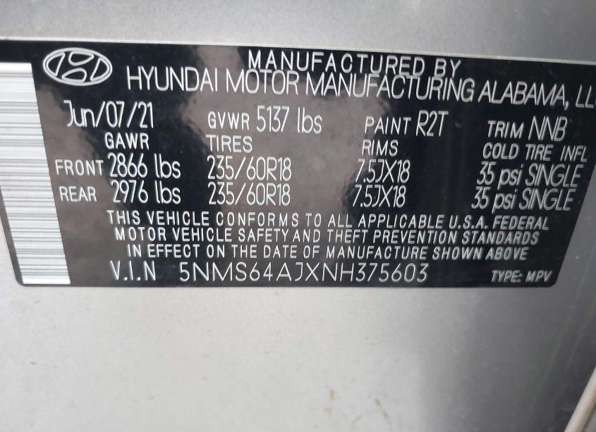 Photo 9 of 2022 Hyundai Santa FE SEL (VIN 5NMS64AJXNH375603)