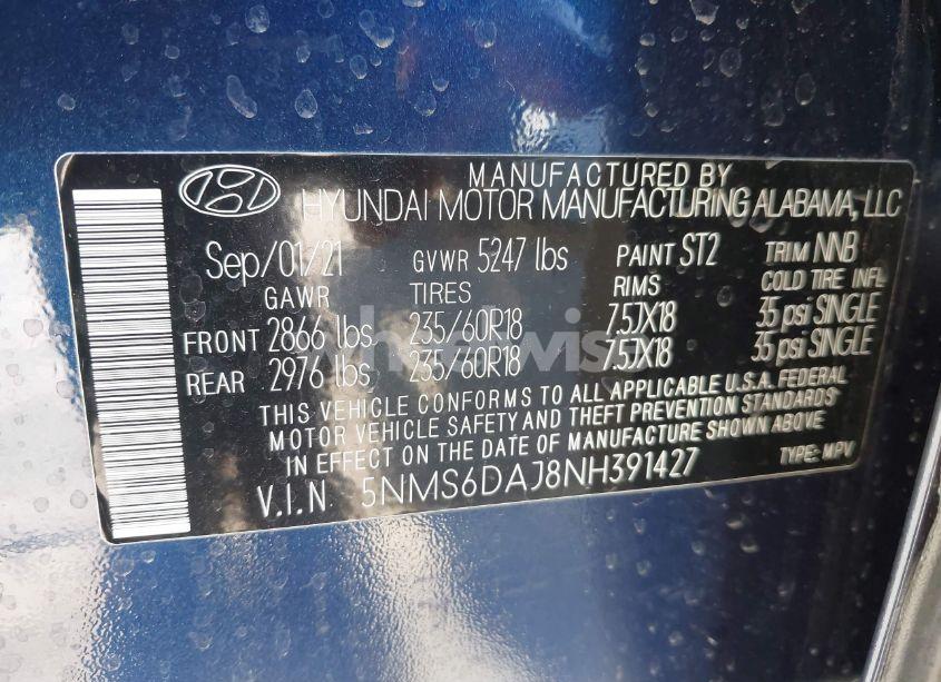 Photo 9 of 2022 Hyundai Santa FE SEL (VIN 5NMS6DAJ8NH391427)