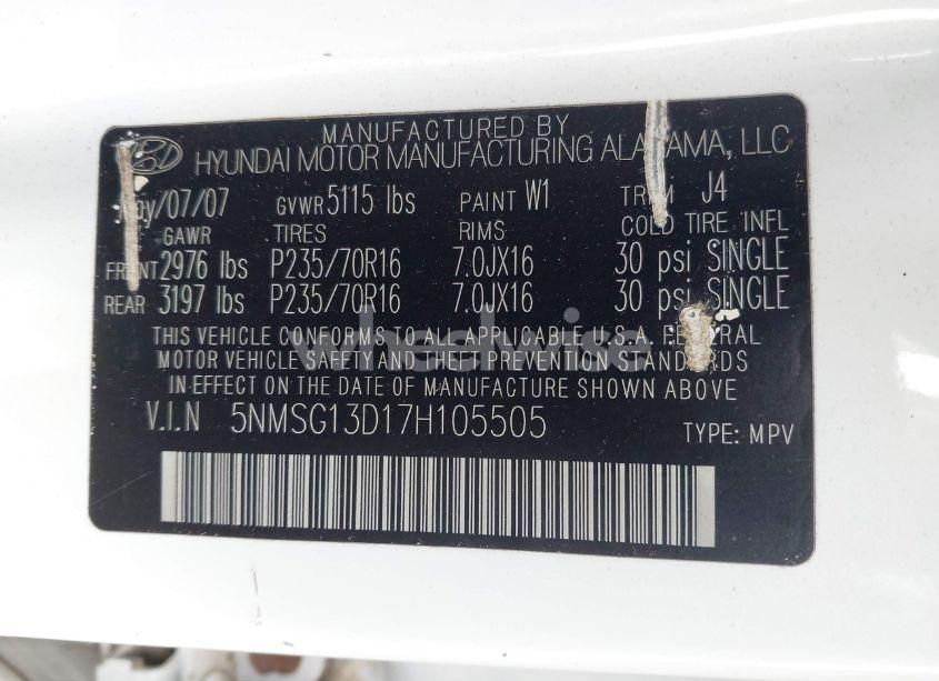 Photo 9 of 2007 Hyundai Santa FE GLS (VIN 5NMSG13D17H105505)