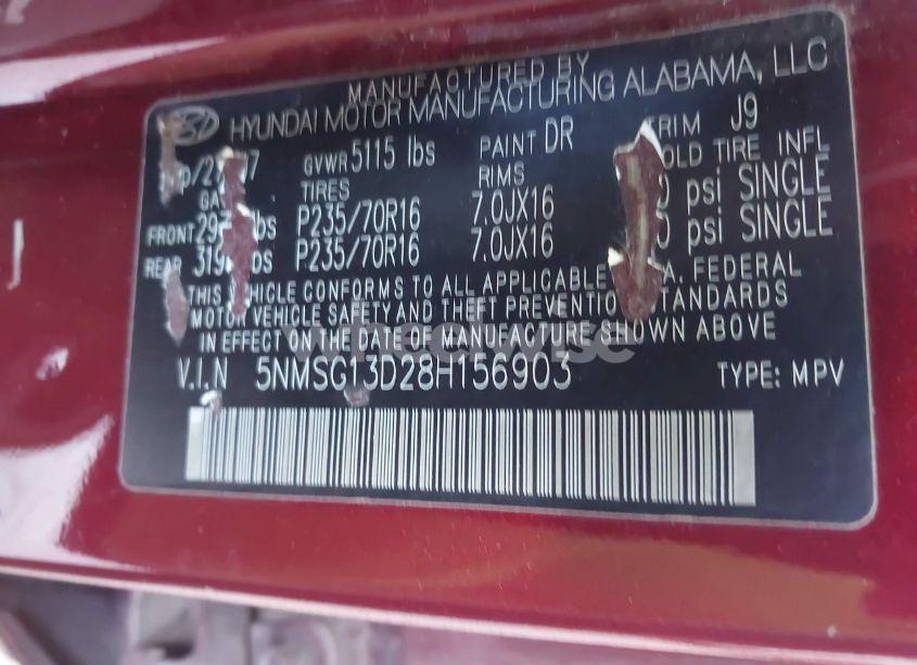 Photo 9 of 2008 Hyundai Santa FE GLS (VIN 5NMSG13D28H156903)