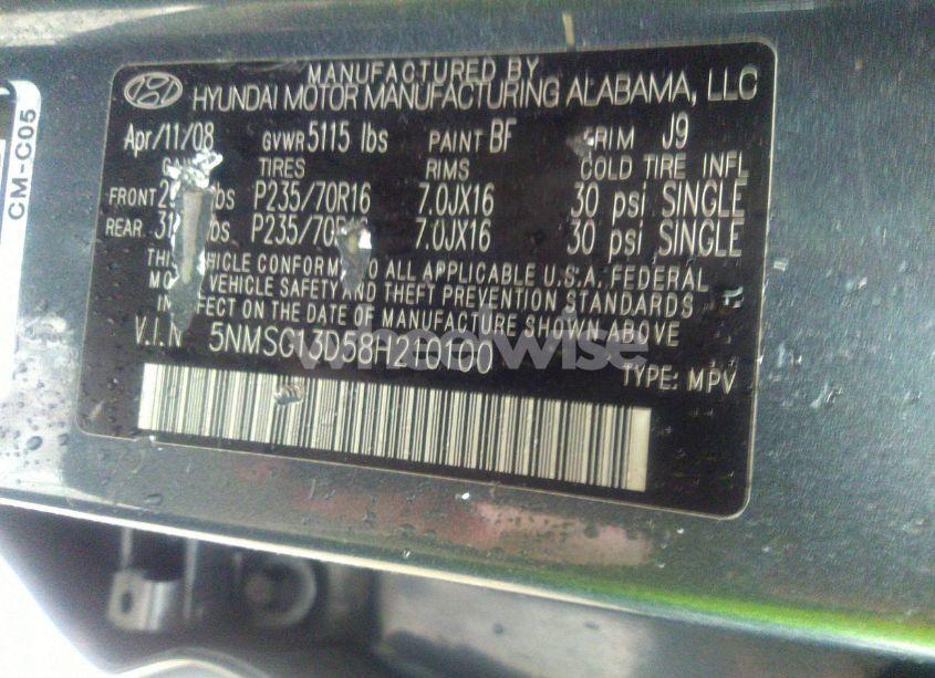 Photo 9 of 2008 Hyundai Santa FE GLS (VIN 5NMSG13D58H210100)