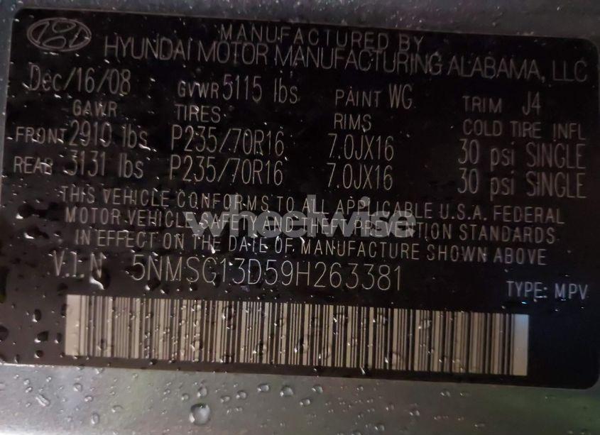 Photo 9 of 2009 Hyundai Santa FE GLS (VIN 5NMSG13D59H263381)