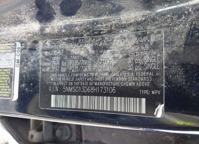 Photo 9 of 2008 Hyundai Santa FE GLS (VIN 5NMSG13D68H173106)