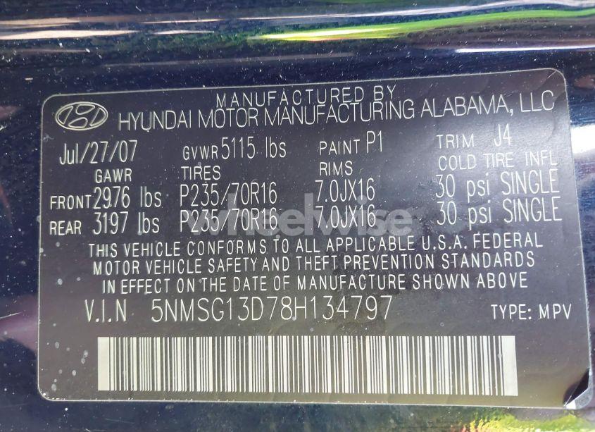 Photo 9 of 2008 Hyundai Santa FE GLS (VIN 5NMSG13D78H134797)