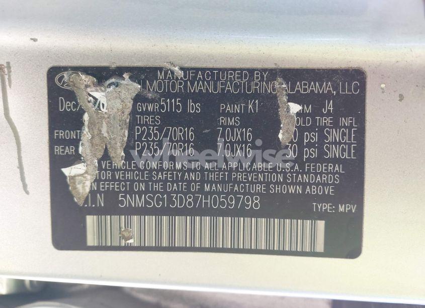 Photo 9 of 2007 Hyundai Santa FE GLS (VIN 5NMSG13D87H059798)