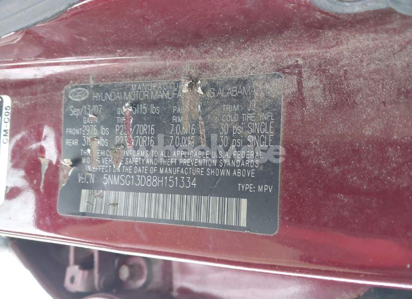 Photo 9 of 2008 Hyundai Santa FE GLS (VIN 5NMSG13D88H151334)