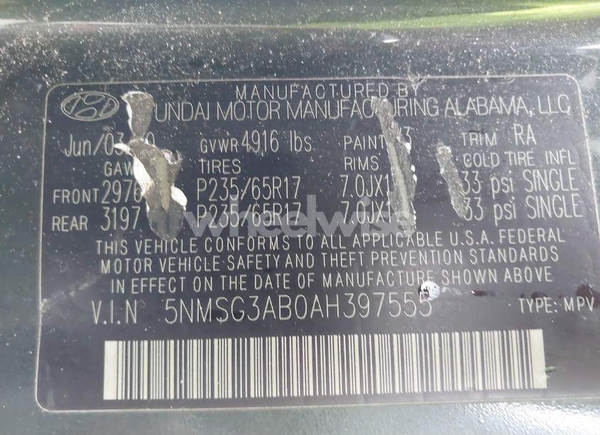Photo 9 of 2010 Hyundai Santa FE GLS (VIN 5NMSG3AB0AH397555)