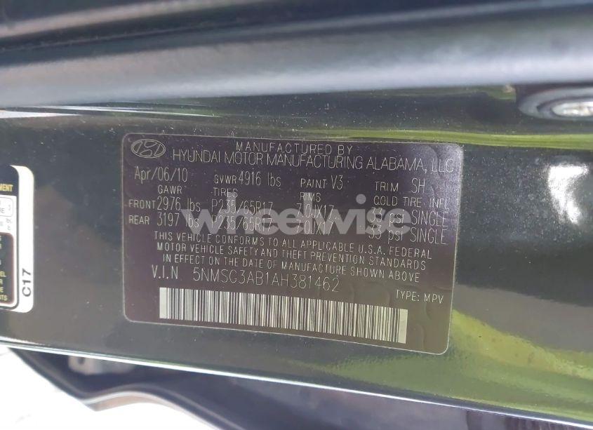 Photo 9 of 2010 Hyundai Santa FE GLS (VIN 5NMSG3AB1AH381462)