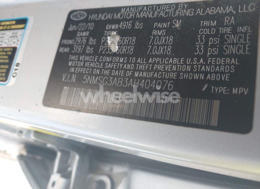 Photo 9 of 2010 Hyundai Santa FE GLS (VIN 5NMSG3AB3AH404076)