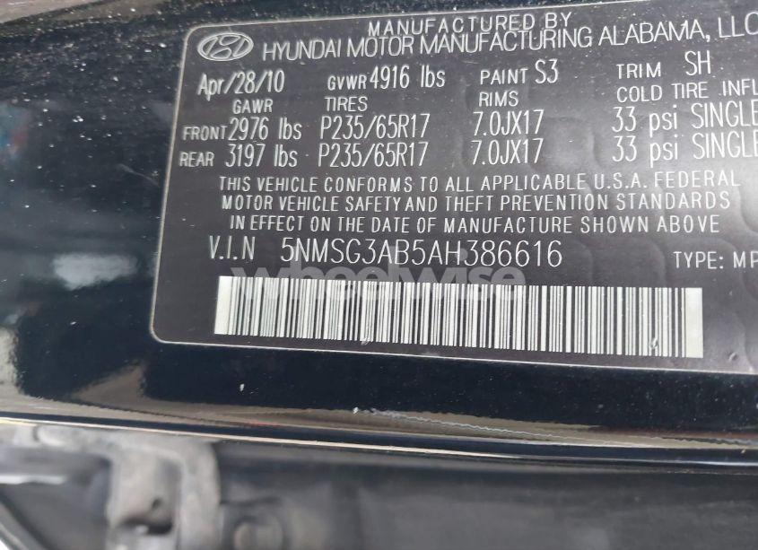 Photo 9 of 2010 Hyundai Santa FE GLS (VIN 5NMSG3AB5AH386616)