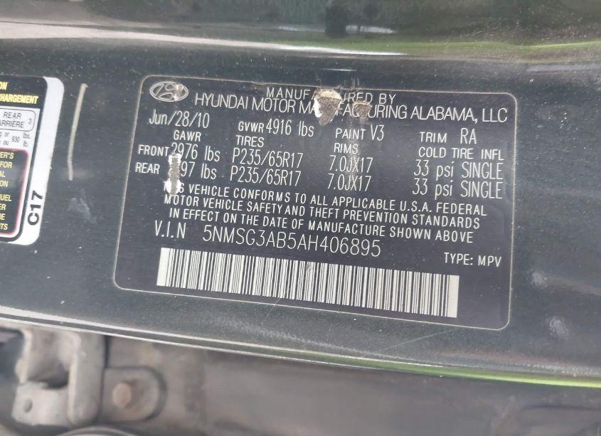 Photo 9 of 2010 Hyundai Santa FE GLS (VIN 5NMSG3AB5AH406895)