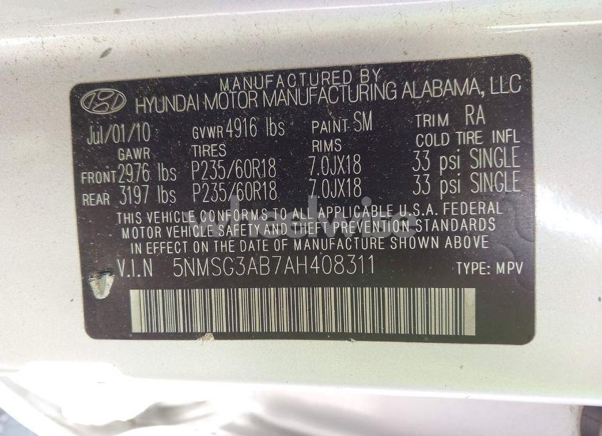 Photo 9 of 2010 Hyundai Santa FE GLS (VIN 5NMSG3AB7AH408311)