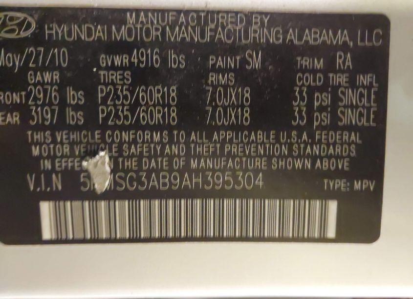 Photo 9 of 2010 Hyundai Santa FE GLS (VIN 5NMSG3AB9AH395304)