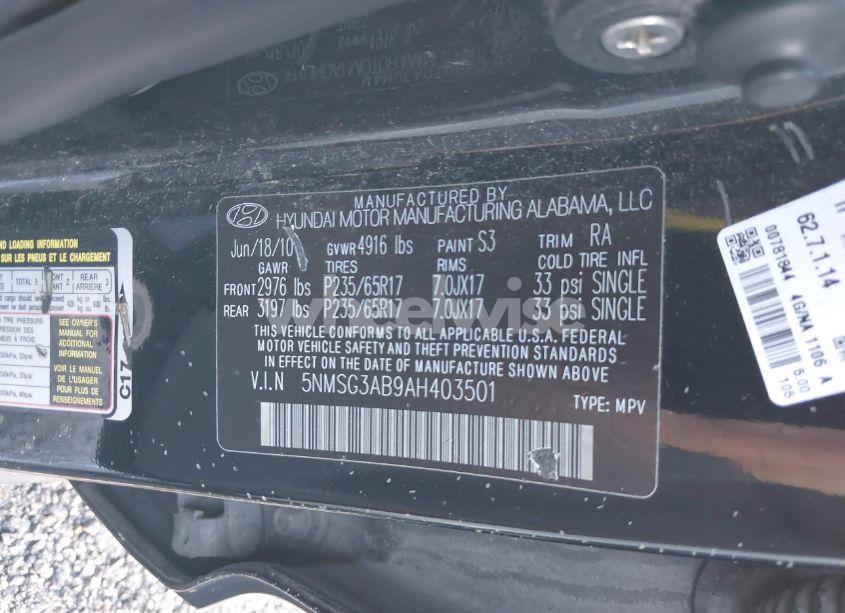 Photo 9 of 2010 Hyundai Santa FE GLS (VIN 5NMSG3AB9AH403501)